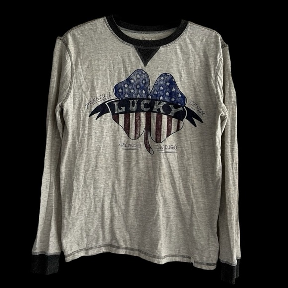 Lucky Brand Mens Crew Neck Long Sleeve Shirt Size Large Four Leaf Clover - Picture 1 of 7